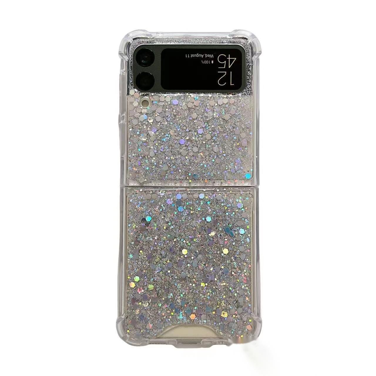 Capa transparente para Samsung Galaxy Z Flip 3/4/5/6, capa de borracha flexível macia e transparente com glitter e cantos à prova de choque