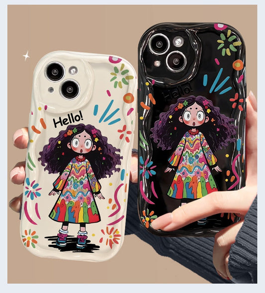 Creative graffiti cute girl silicone pendant iPhone protective case-Free pendant