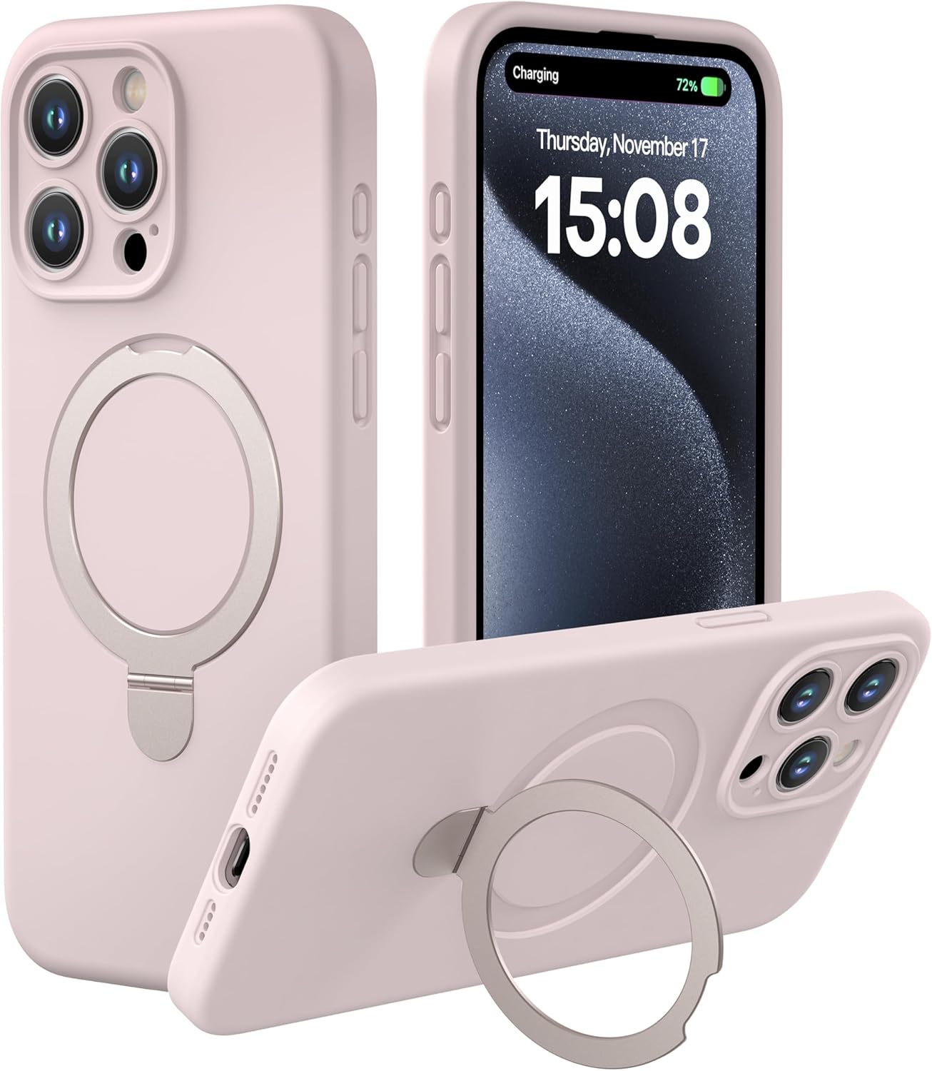 Capa de silicone líquido Apple Ring Phone com suporte magnético – Proteção incomparável e compatibilidade perfeita com MagSafe 