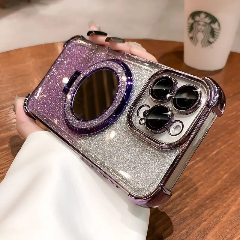 Capa magnética com suporte de glitter borboleta para iPhone - Proteção contra quedas de airbag de quatro cantos