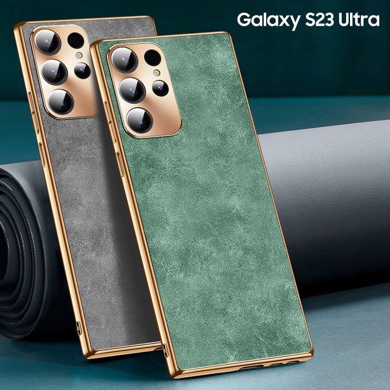 Série Samsung | Capa de telefone de couro com lente de metal de luxo de alta qualidade