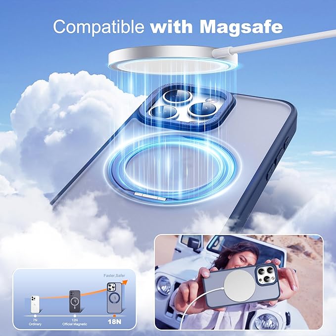 Designed for iPhone Case with 360° Rotatable & Magnetic Ring Stand [Compatible with Magsafe] Translucent Phone Case