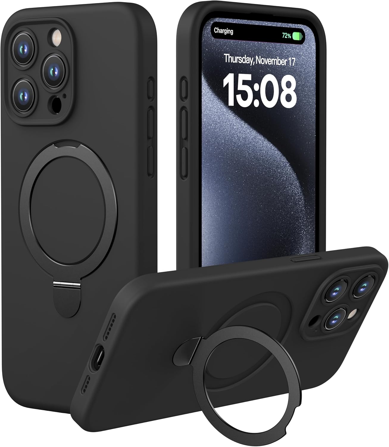 Capa de silicone líquido Apple Ring Phone com suporte magnético – Proteção incomparável e compatibilidade perfeita com MagSafe 