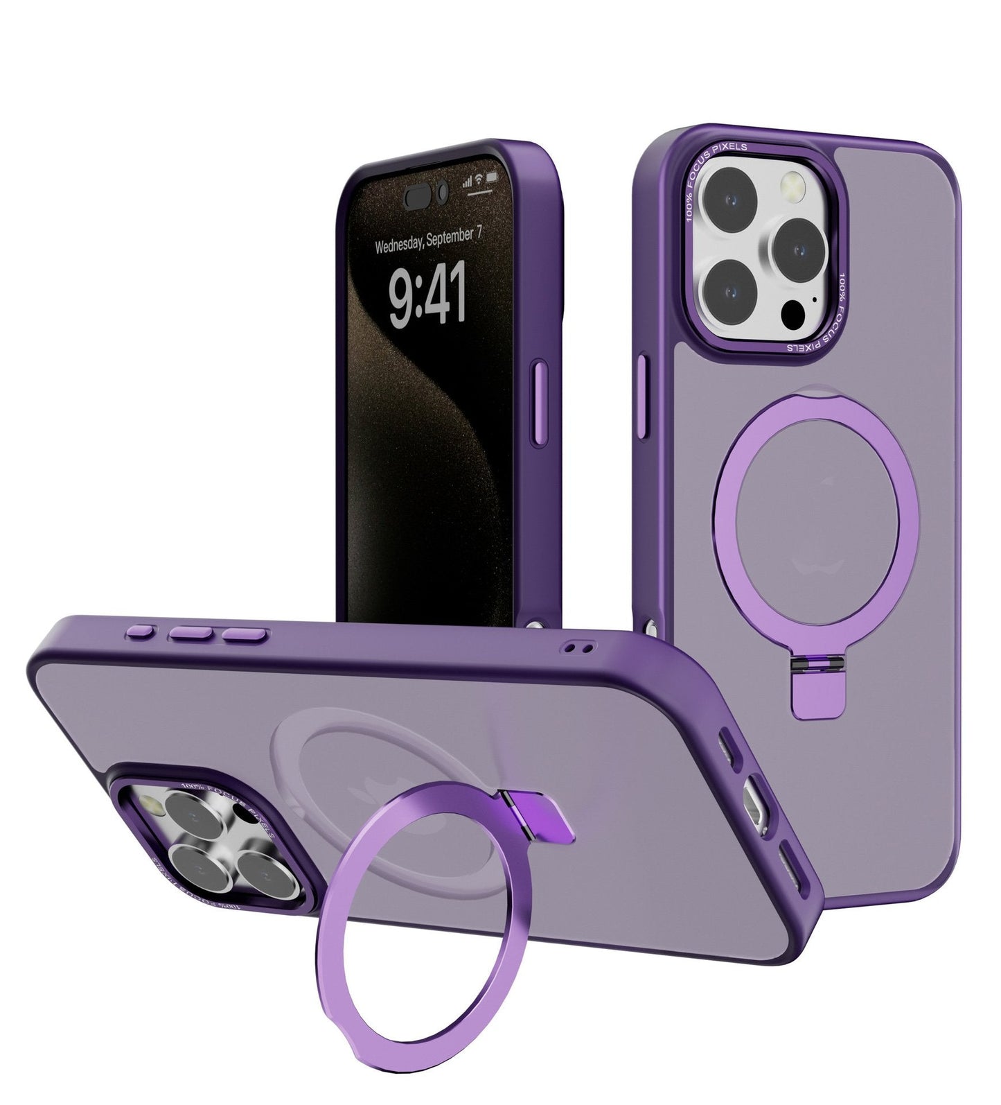 Designed for iPhone Case with 360° Rotatable & Magnetic Ring Stand [Compatible with Magsafe] Translucent Phone Case