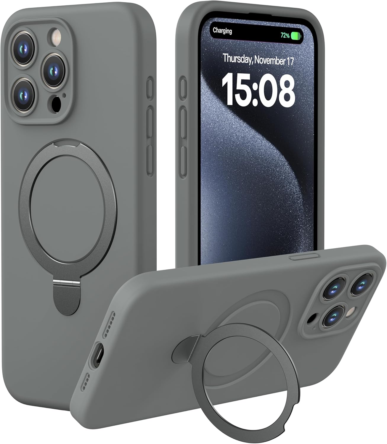 Capa de silicone líquido Apple Ring Phone com suporte magnético – Proteção incomparável e compatibilidade perfeita com MagSafe 