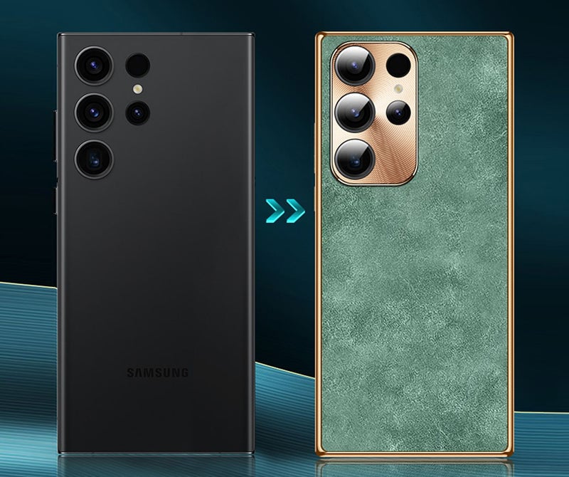 Série Samsung | Capa de telefone de couro com lente de metal de luxo de alta qualidade