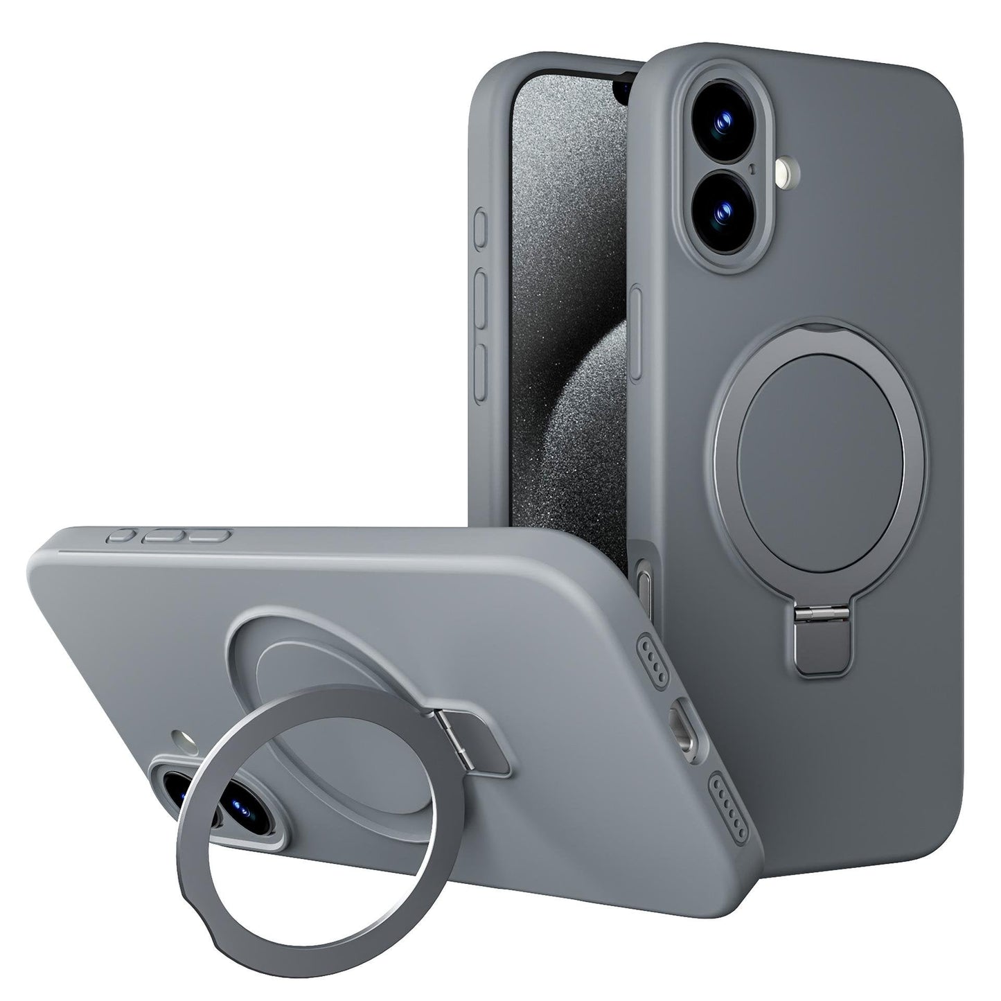 Capa de silicone líquido Apple Ring Phone com suporte magnético – Proteção incomparável e compatibilidade perfeita com MagSafe 