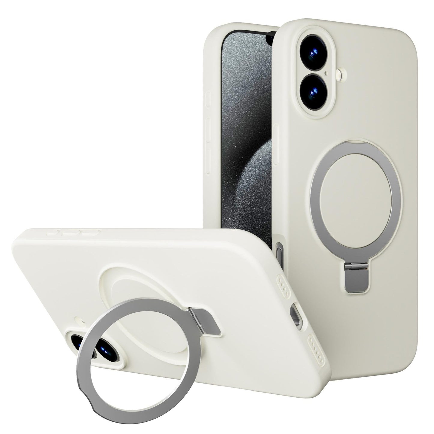 Capa de silicone líquido Apple Ring Phone com suporte magnético – Proteção incomparável e compatibilidade perfeita com MagSafe 