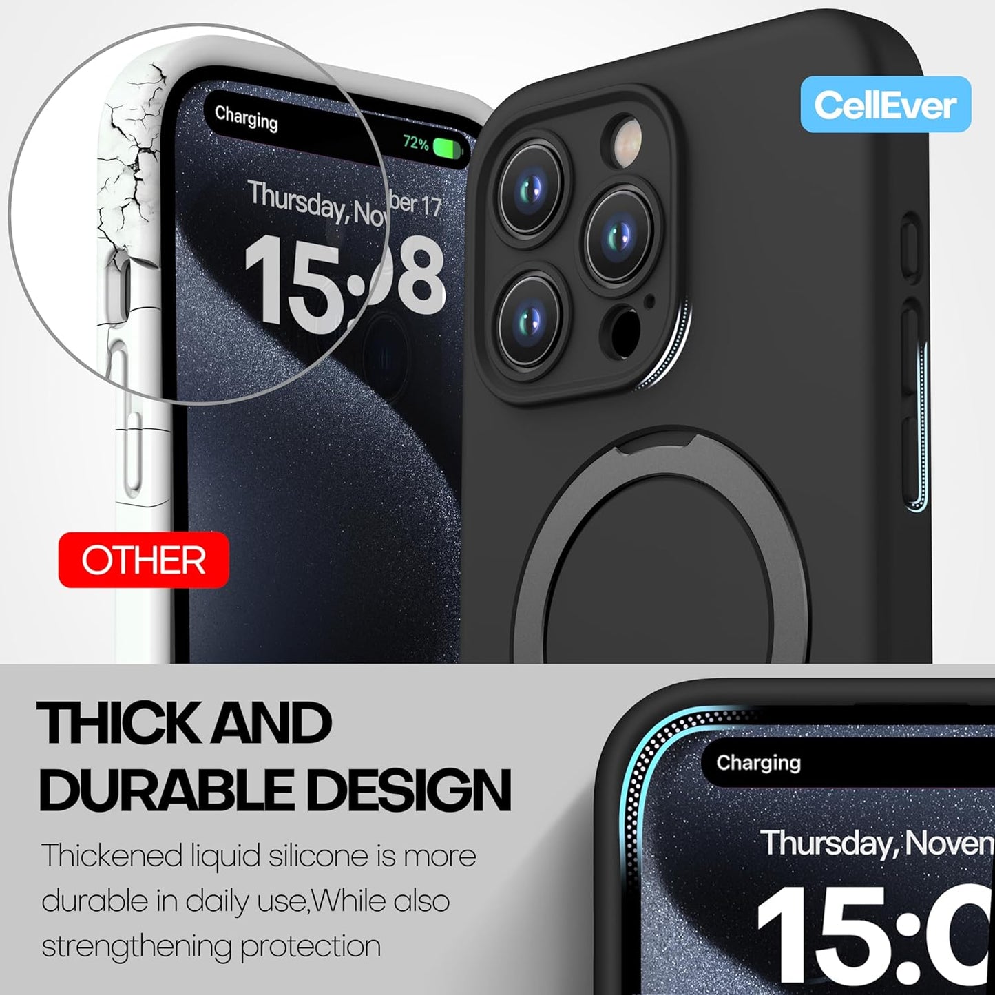 Capa de silicone líquido Apple Ring Phone com suporte magnético – Proteção incomparável e compatibilidade perfeita com MagSafe 