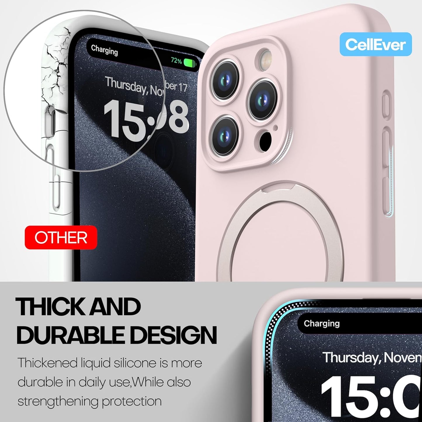 Capa de silicone líquido Apple Ring Phone com suporte magnético – Proteção incomparável e compatibilidade perfeita com MagSafe 