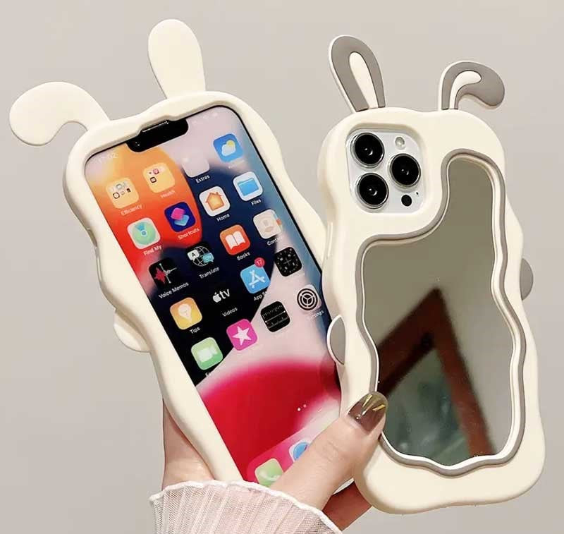 Penutup Semua Model iPhone - Obudowa Kelinci Cermin Lucu Silikon 3D 