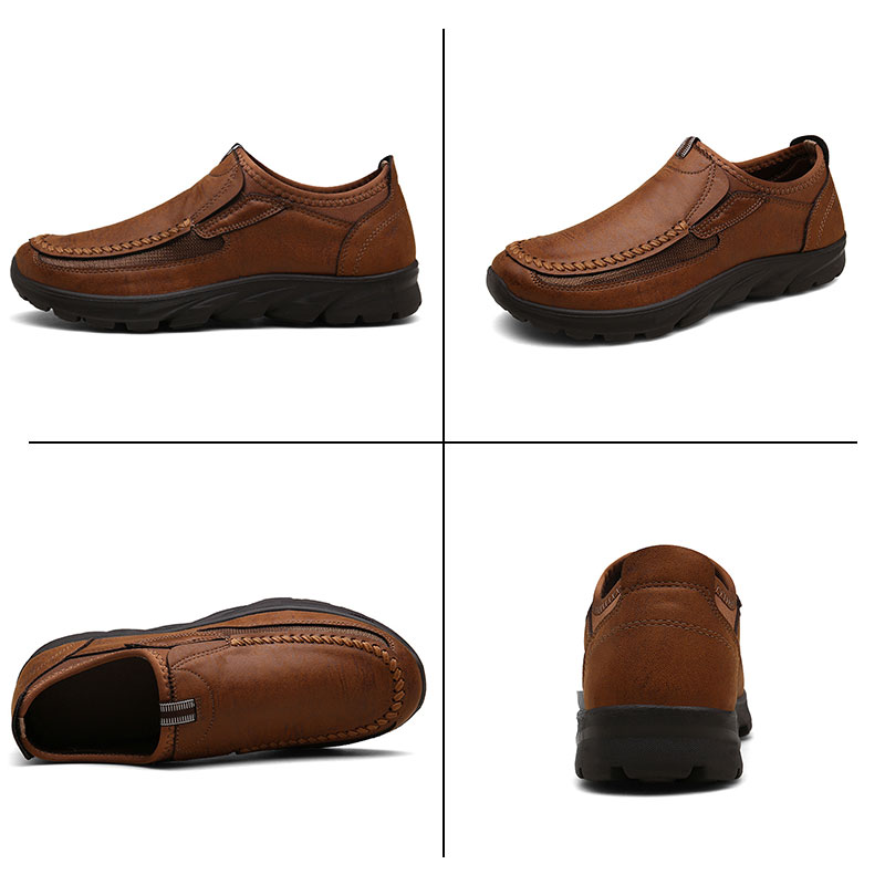 Mocassins masculinos casuais de couro respirável 