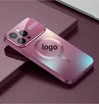 Cocok untuk iPhone Casing Ponsel Magnetik Jendela Besar Frosted Full Cover PC Case