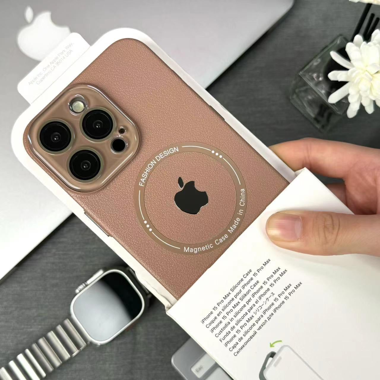 Casing Kulit Magnetik Pola Lengkeng Kacamata Mewah untuk iPhone