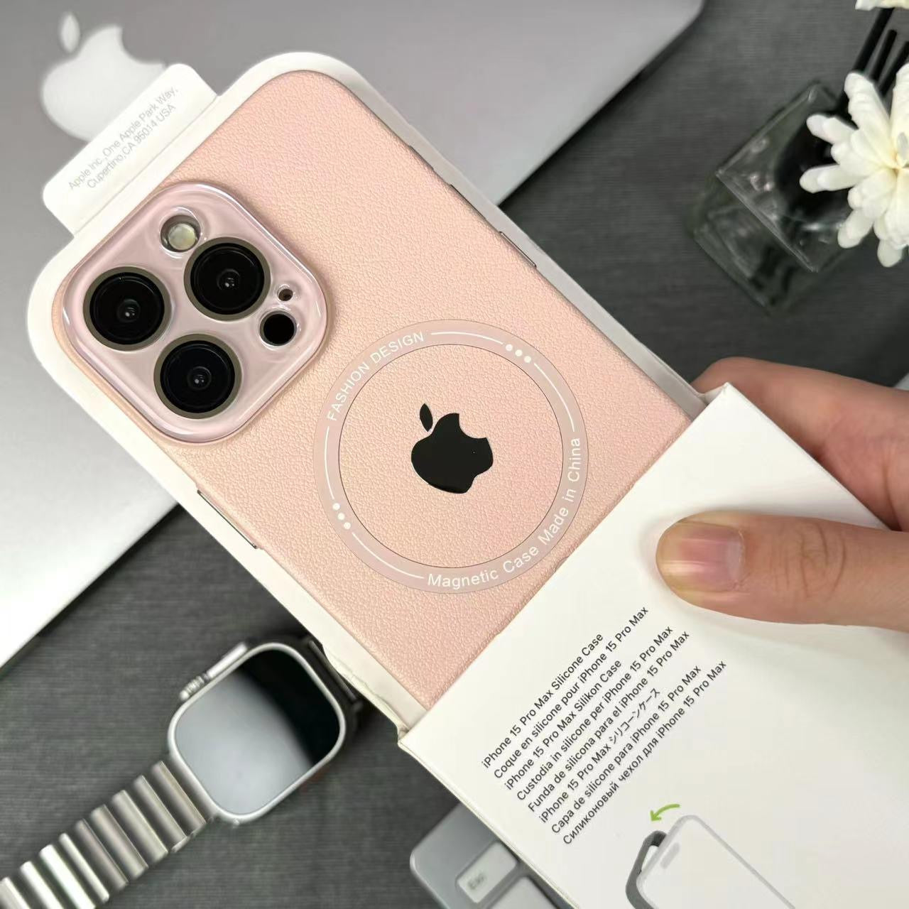 Casing Kulit Magnetik Pola Lengkeng Kacamata Mewah untuk iPhone