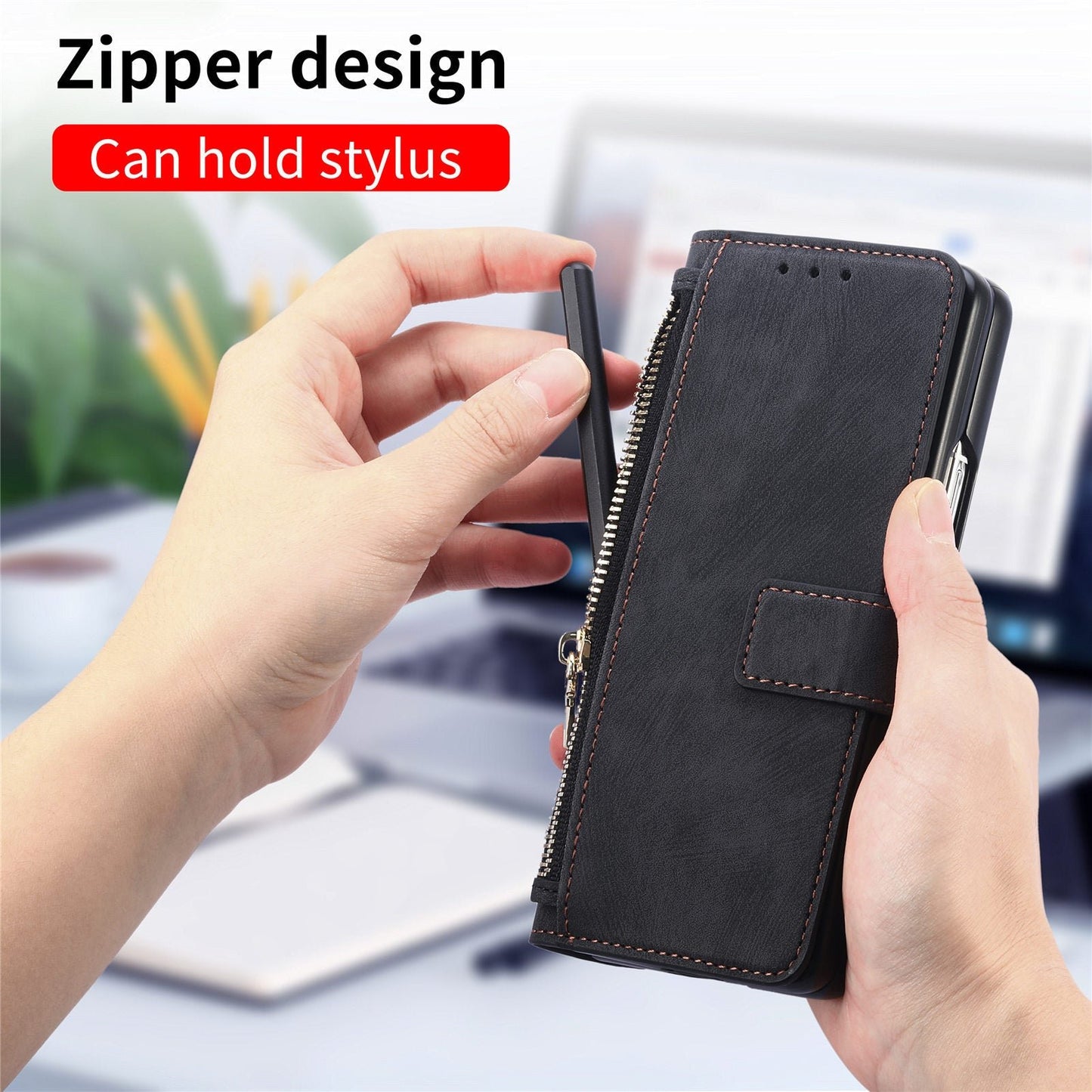 Cocok untuk casing ponsel Samsung Z Fold5/4/3 casing kulit magnetik yang dapat dilepas