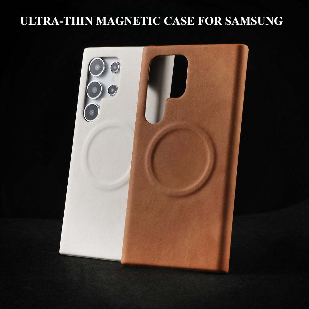 Capa de telefone magnética de couro ultrafina à prova de suor para Samsung 