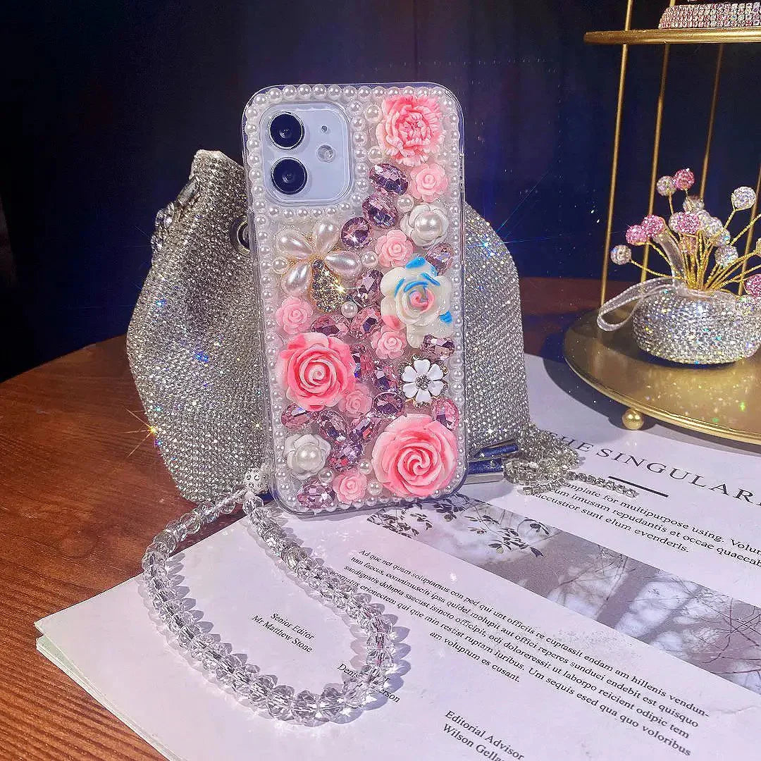 Capa de celular com flor de diamante faça você mesmo