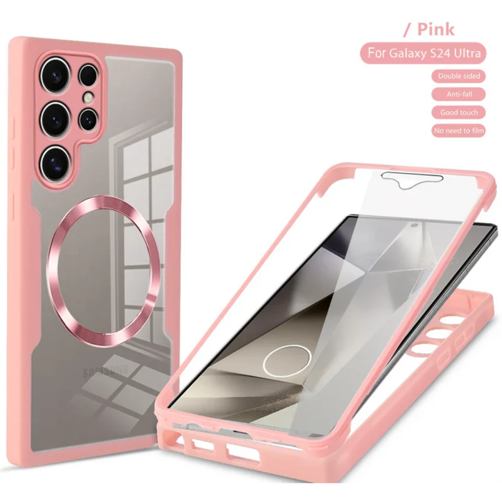 Casing Ponsel Magnet Bening Seluruh Bodi 360 untuk Samsung