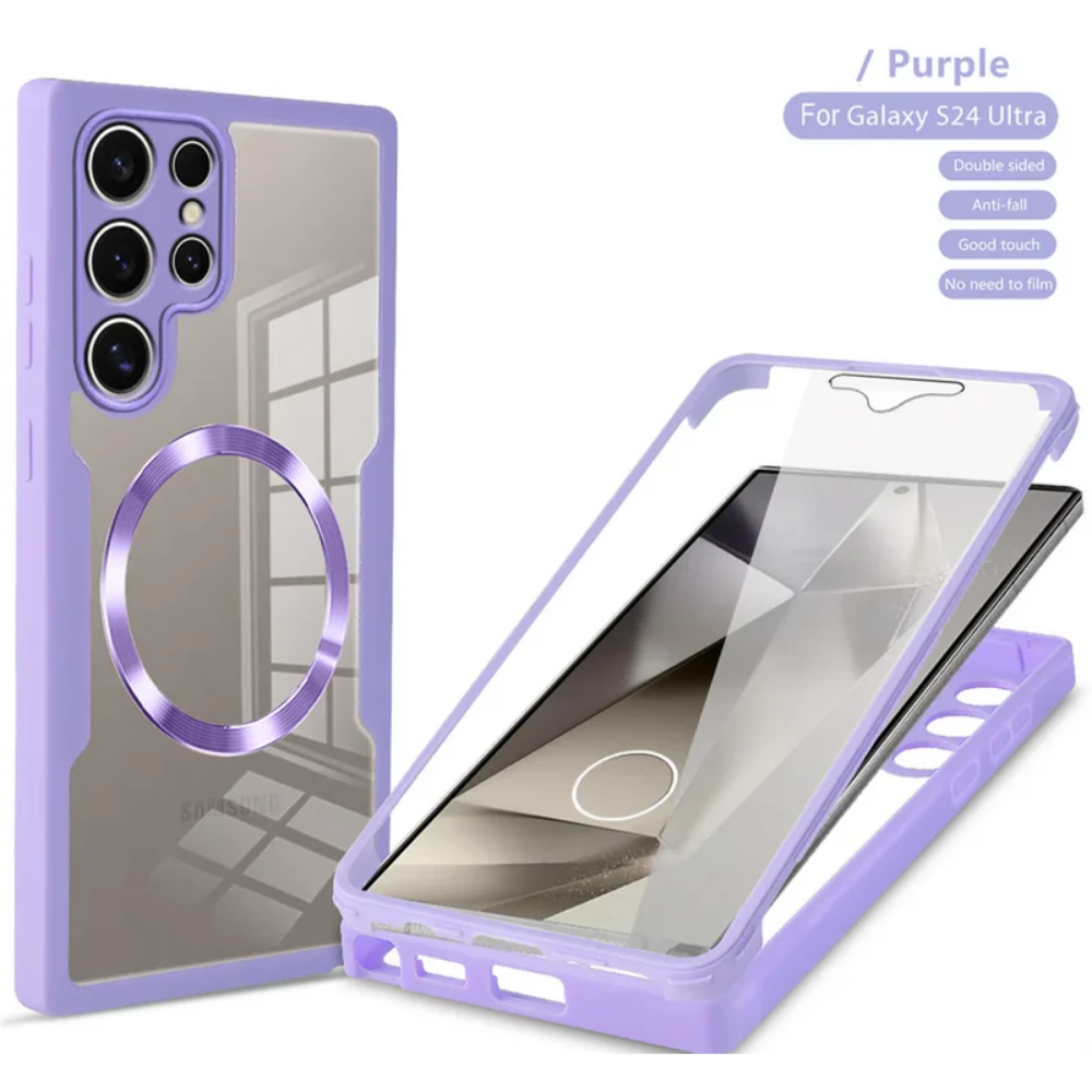 Casing Ponsel Magnet Bening Seluruh Bodi 360 untuk Samsung