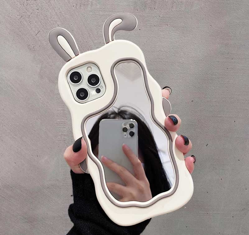 Penutup Semua Model iPhone- Casing Kelinci Cermin Lucu Silikon 3D