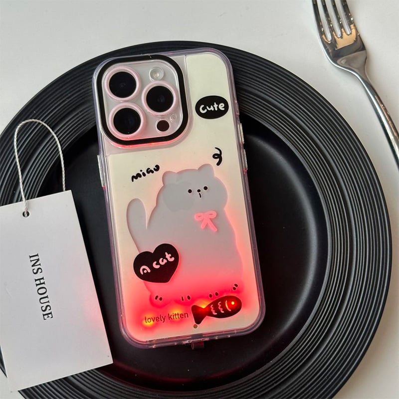 🔥HOT SALE🔥Glowing ink-splashing cat cases, suitable for iPhone 11/12/13/14/15, new style of personalized cartoon trend