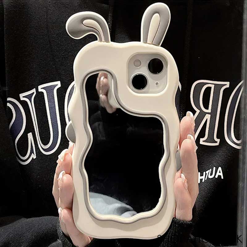 Penutup Semua Model iPhone- Casing Kelinci Cermin Lucu Silikon 3D