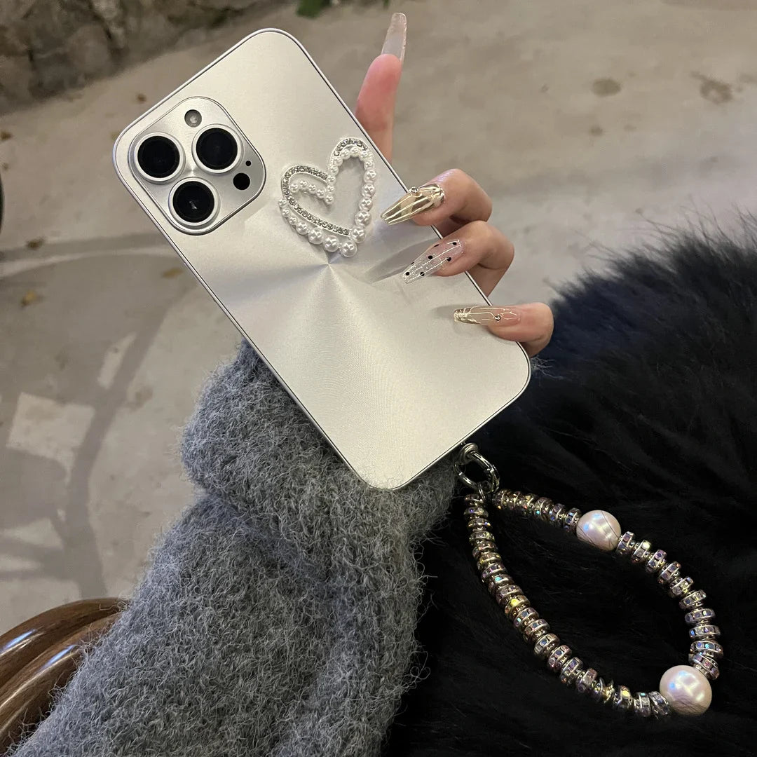 📱✨High-End Laser Aurora CD Pattern Love Heart Case with Chain for iPhone