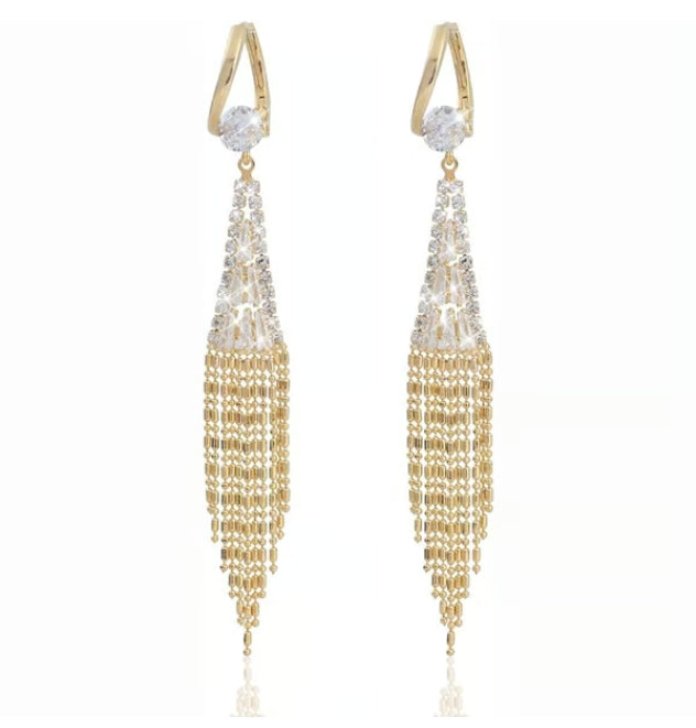 Gold Diamond Tassel Earrings