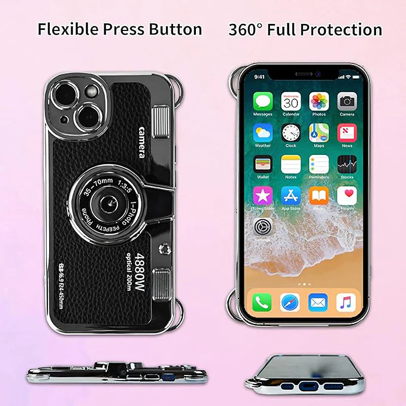 Cocok untuk casing ponsel kamera Retro Stereo seri IPhone 14 dan 15 dengan tali