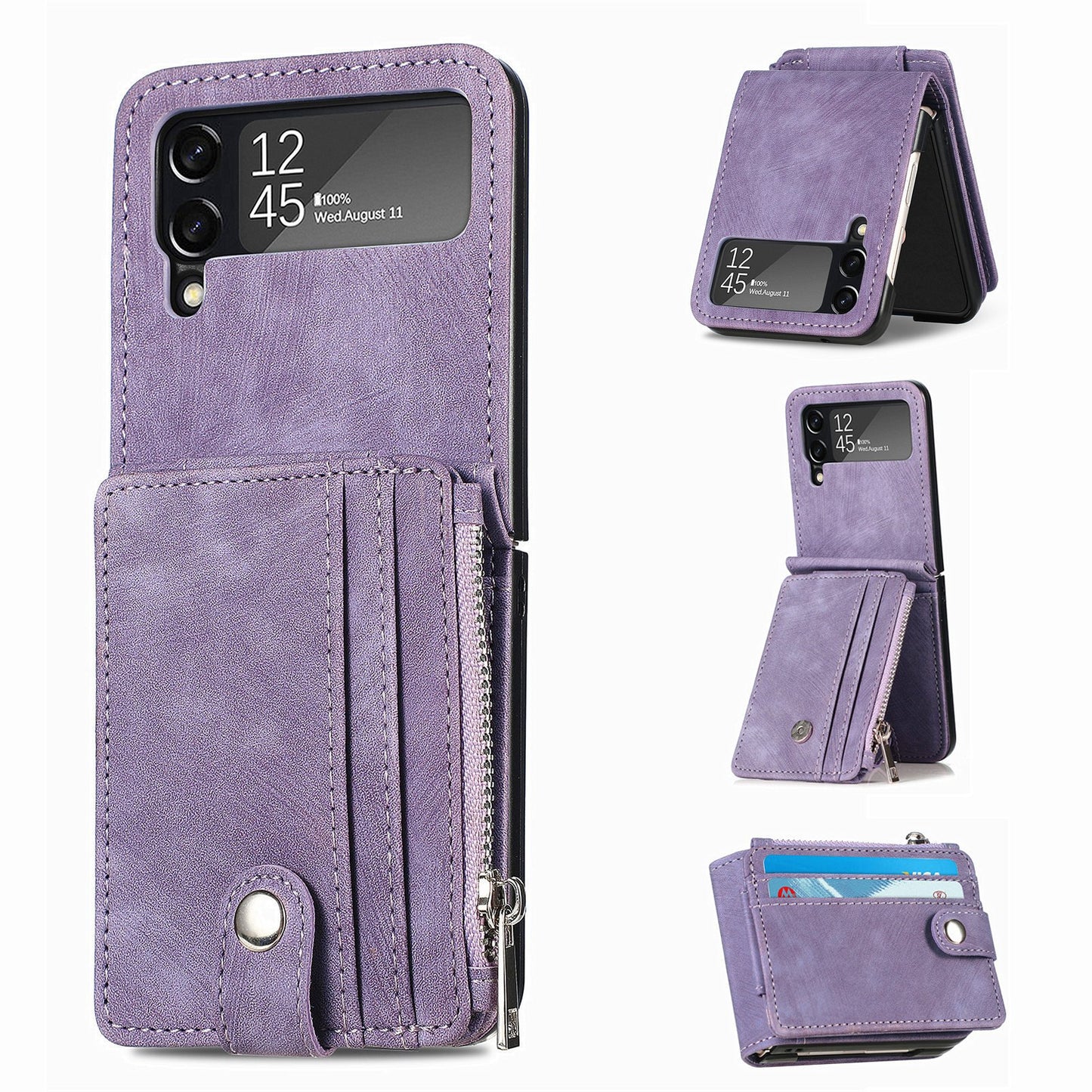 Capa dobrável de couro destacável 2 em 1 com zíper para Samsung Flip4 Flip3 5G 