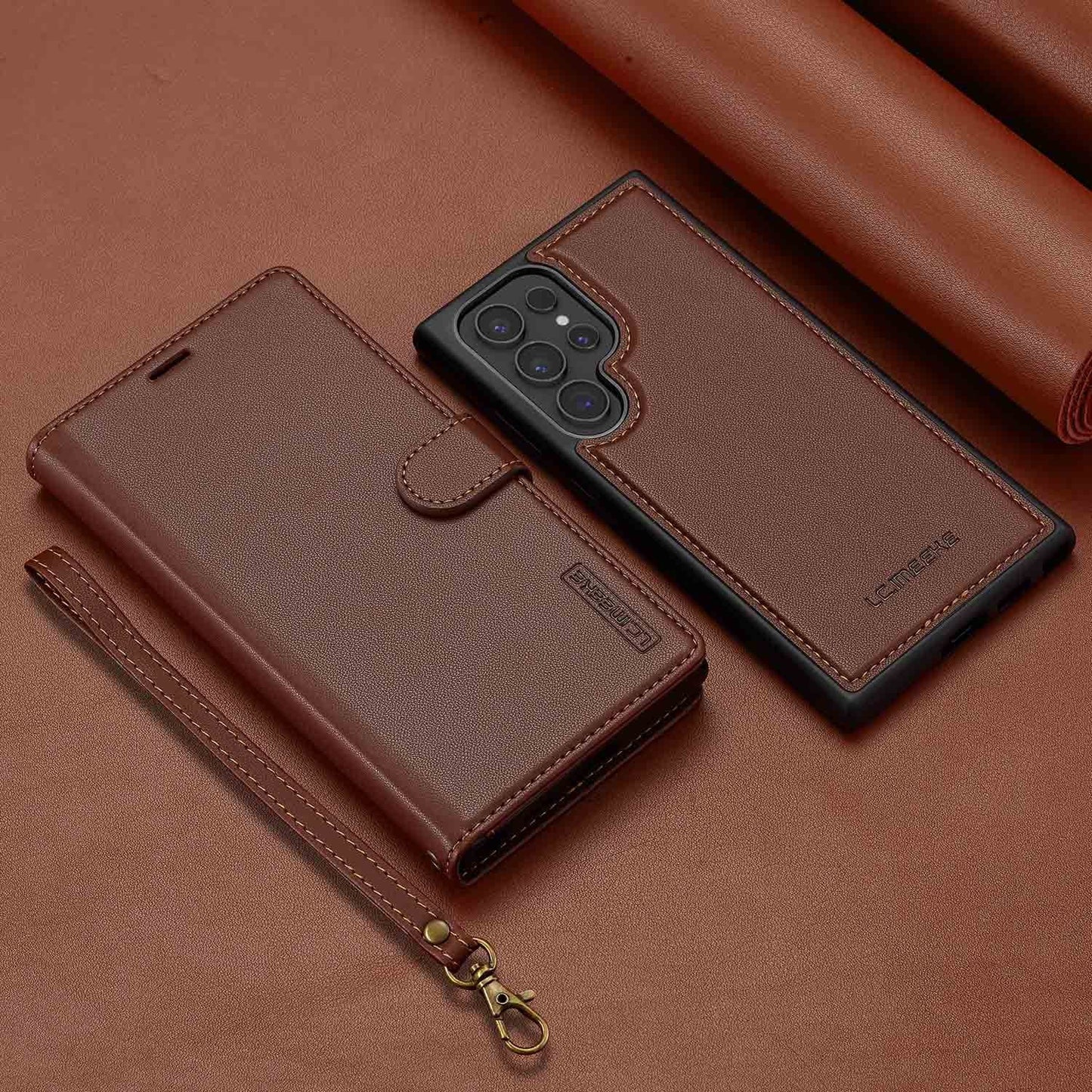 Capa de couro magnética 2 em 1 com divisão para celular Samsung 