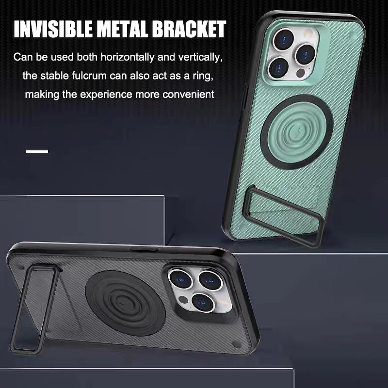 Suitable For Apple Iphone15 Mobile Phone Case Carbon Fiber Invisible Bracket Protective Cover