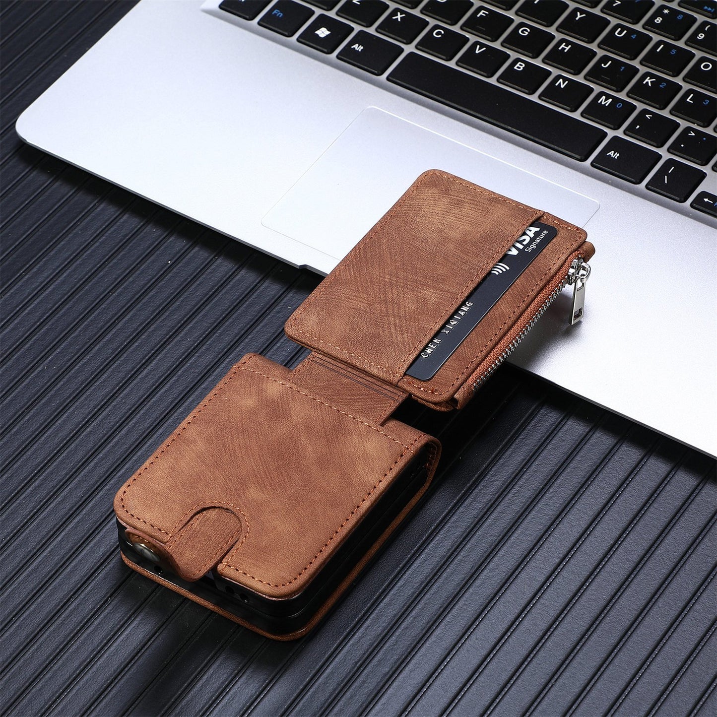 Capa dobrável de couro destacável 2 em 1 com zíper para Samsung Flip4 Flip3 5G 