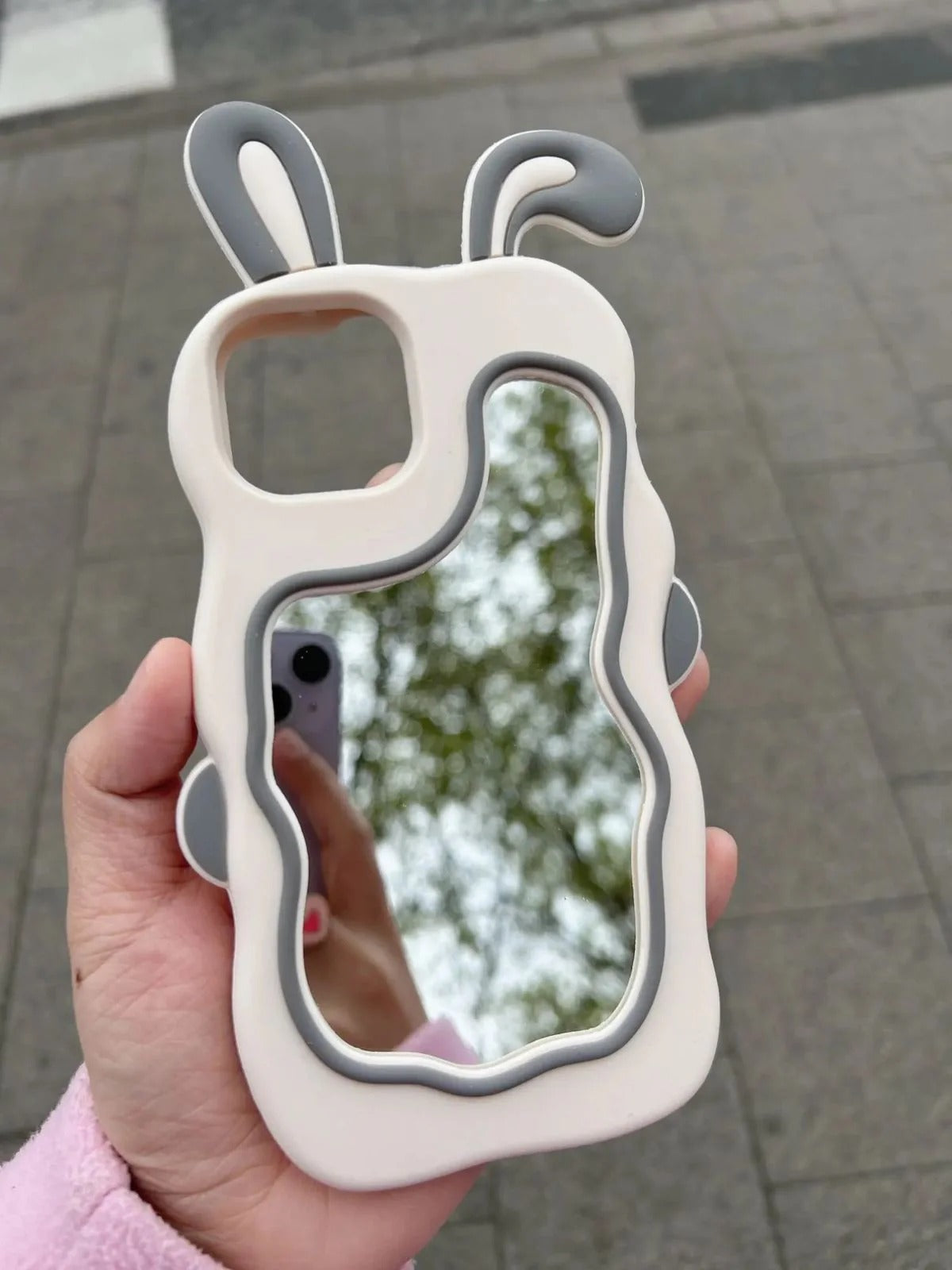 Penutup Semua Model iPhone- Casing Kelinci Cermin Lucu Silikon 3D