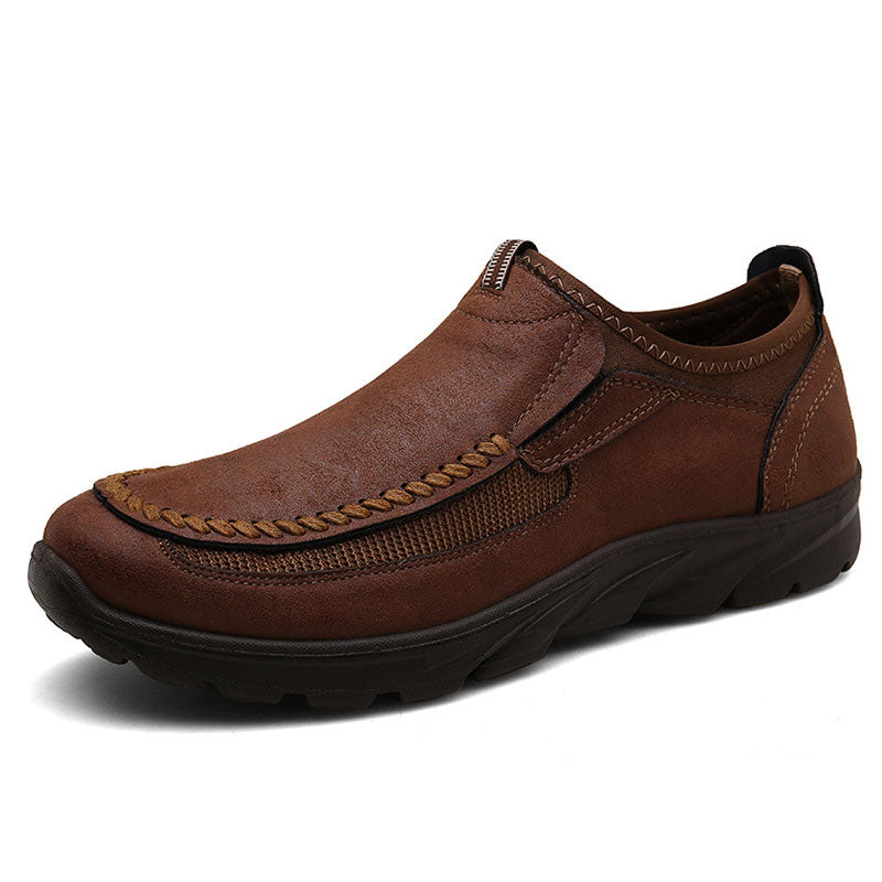 Mocassins masculinos casuais de couro respirável 