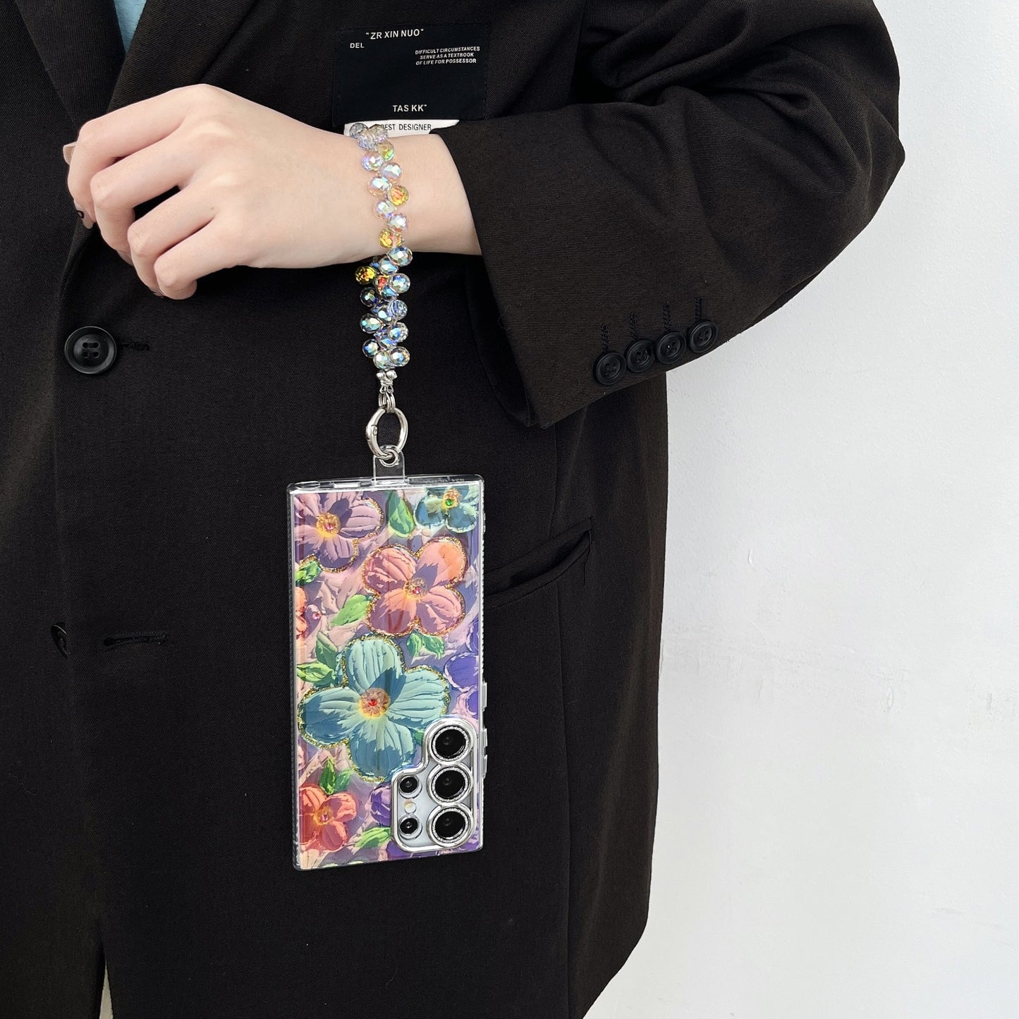 Capa de telefone com cordão de flores com pintura a óleo para Samsung 