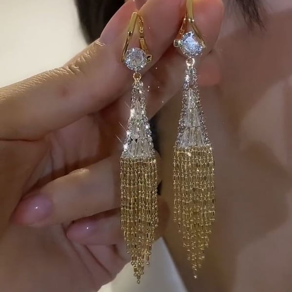 Gold Diamond Tassel Earrings