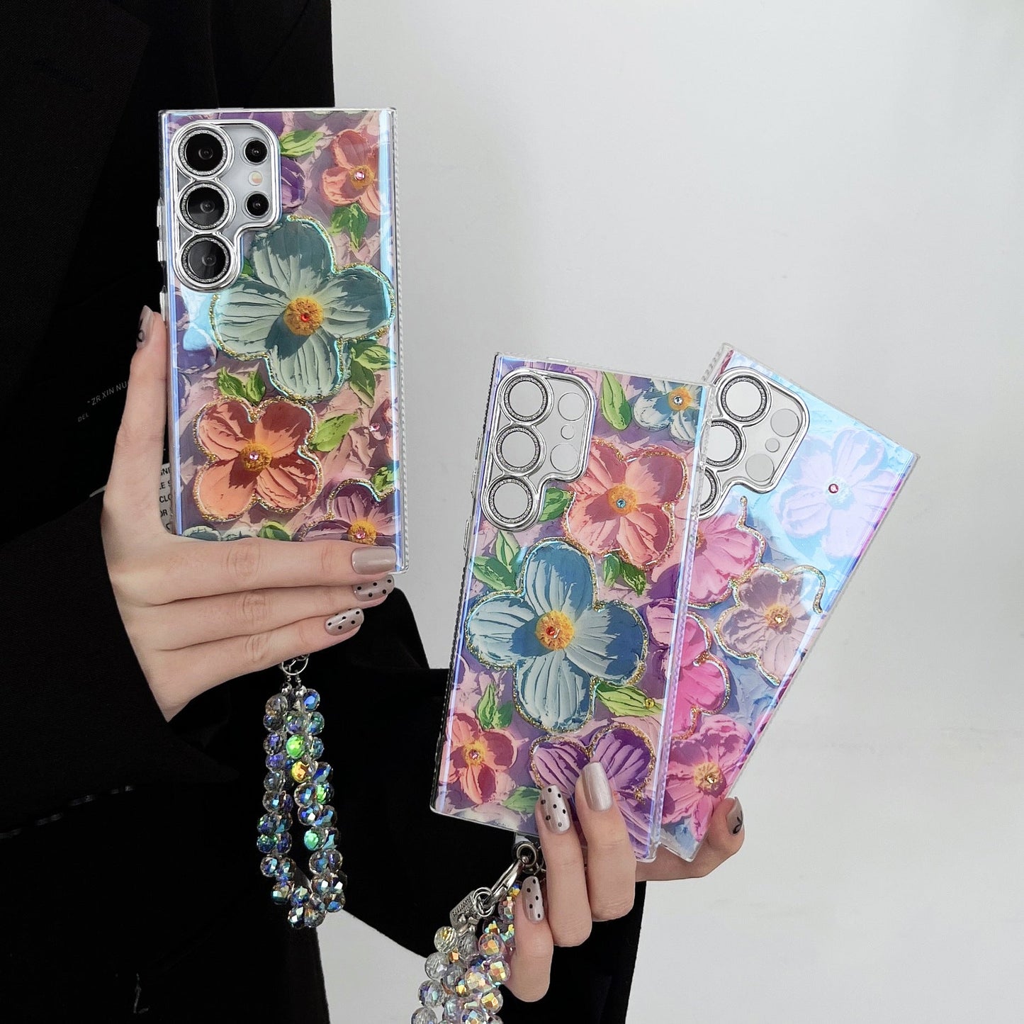 Capa de telefone com cordão de flores com pintura a óleo para Samsung 