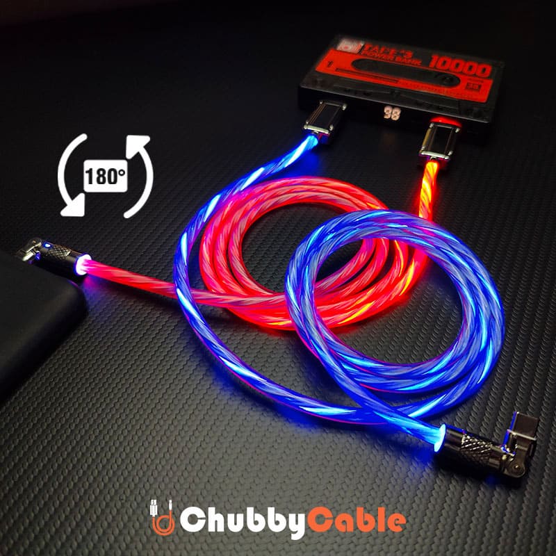 Kabel Pengisian Cepat Berputar 180° "Chubby Gamer" dengan Aliran Neon