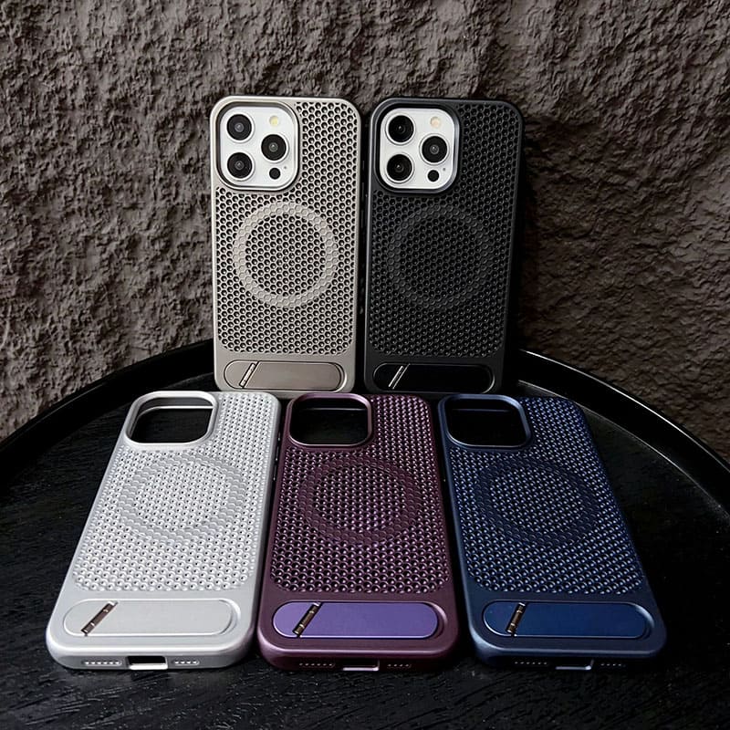 Casing iPhone Magnetik Magsafe Pembuangan Panas Honeycomb Dengan Dudukan