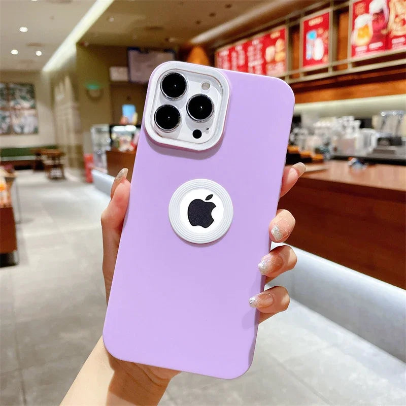 Casing Tahan Guncangan Silikon Cair Matte Lubang LOGO CD untuk iPhone