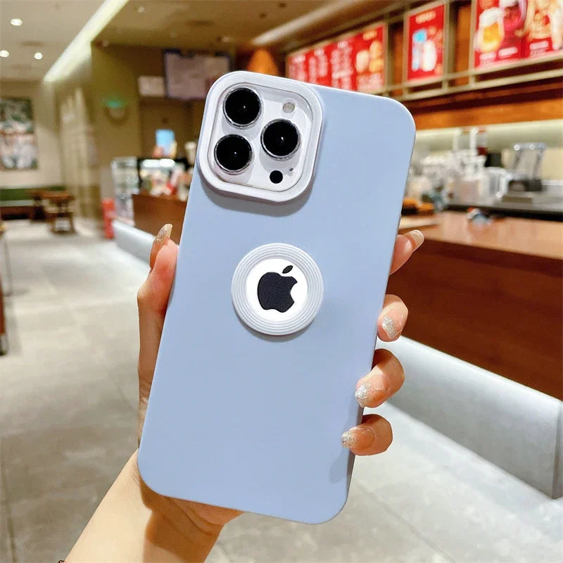 Casing Tahan Guncangan Silikon Cair Matte Lubang LOGO CD untuk iPhone