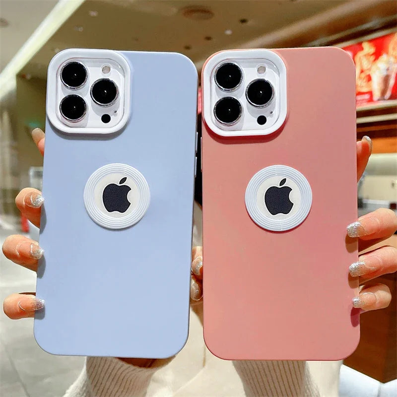 Casing Tahan Guncangan Silikon Cair Matte Lubang LOGO CD untuk iPhone