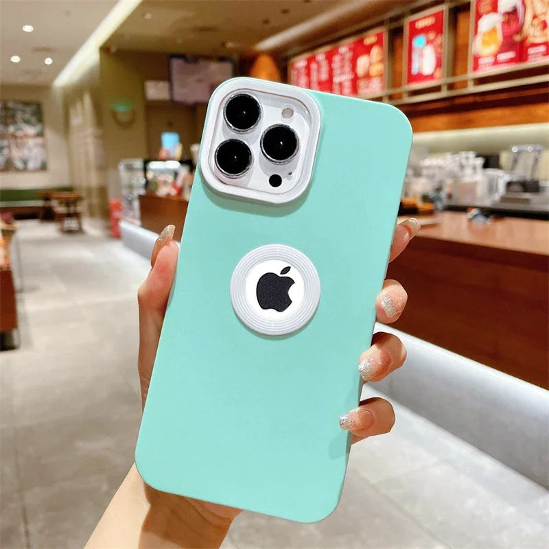 Casing Tahan Guncangan Silikon Cair Matte Lubang LOGO CD untuk iPhone