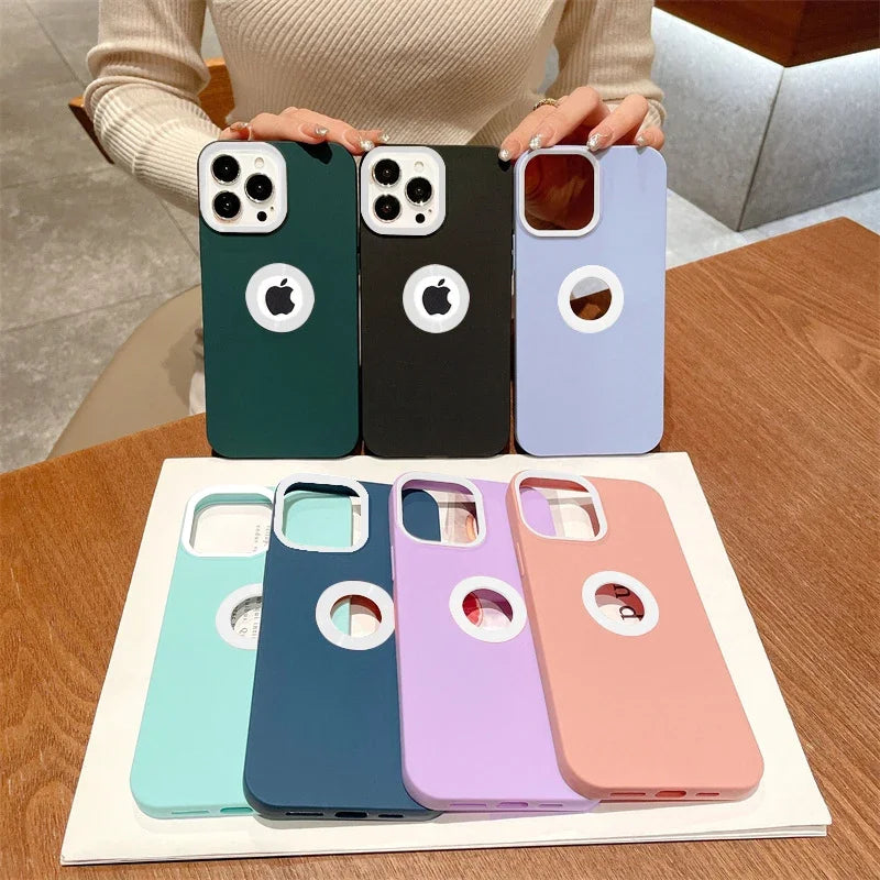 Casing Tahan Guncangan Silikon Cair Matte Lubang LOGO CD untuk iPhone