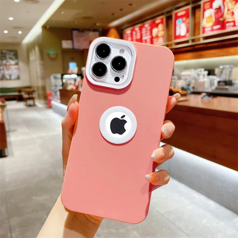 Casing Tahan Guncangan Silikon Cair Matte Lubang LOGO CD untuk iPhone