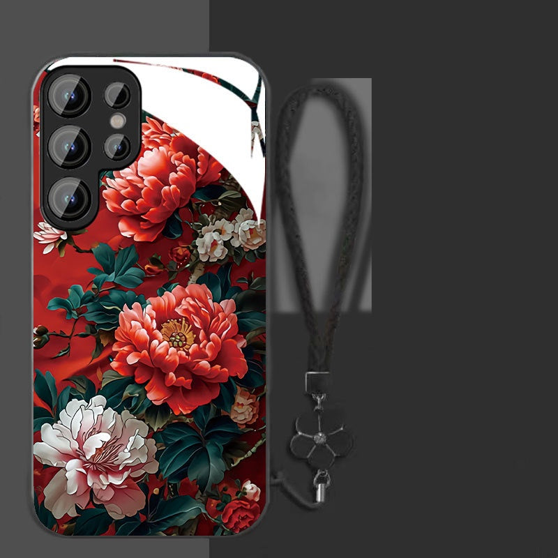 Flor de peônia vermelha popular para capa de vidro para celular Samsung 