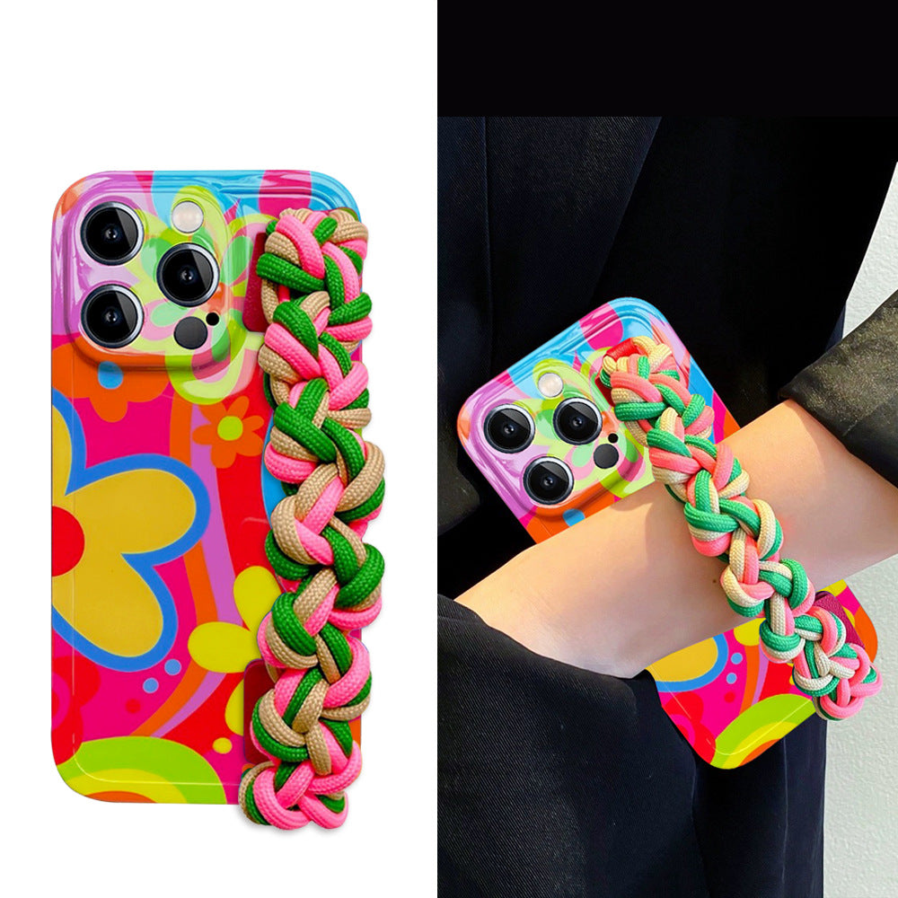 Woven wristband floral silicone soft phone case