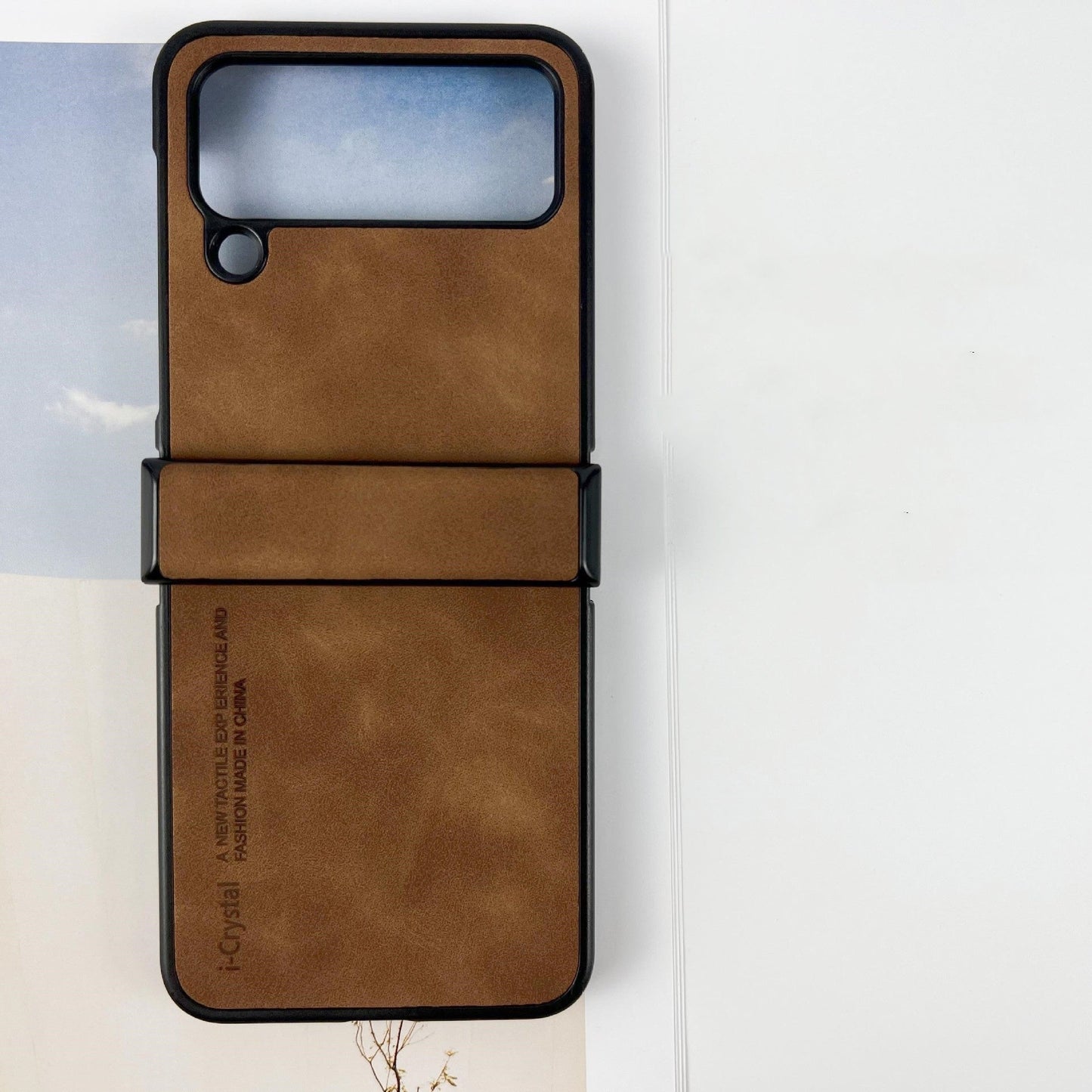 Funda para teléfono móvil plegable anticaídas con tacto de piel de oveja auténtica 